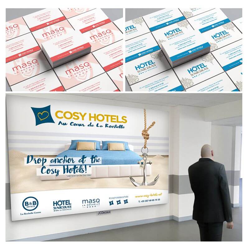 Communication visuelle du groupe hôtelier Cosy Hôtels 